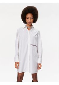 Karl Lagerfeld - KARL LAGERFELD Sukienka koszulowa Ikonik 235W1600 Biały Regular Fit. Typ kołnierza: dekolt w karo. Kolor: biały. Materiał: bawełna. Typ sukienki: koszulowe #1