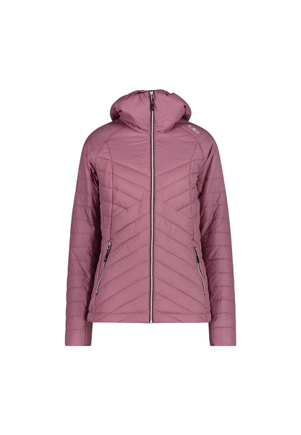 Damska kurtka z kapturem CMP. Typ kołnierza: kaptur. Kolor: różowy. Materiał: puch. Sport: turystyka piesza
