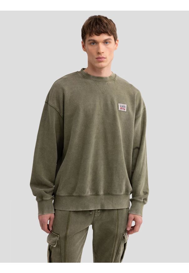Big-Star - Bluza męska z efektem sprania khaki Caron 303. Okazja: na co dzień. Kolor: zielony. Materiał: dzianina, materiał, żakard. Wzór: aplikacja, ze splotem. Styl: casual
