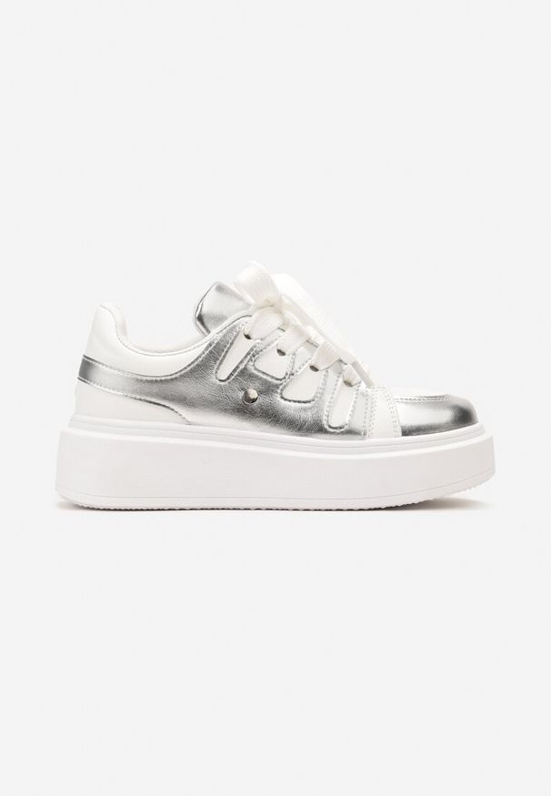 Born2be - Biało-Srebrne Sneakersy na Platformie Revin. Kolor: biały. Obcas: na platformie