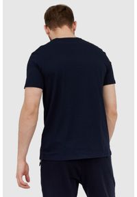 Armani Exchange - ARMANI EXCHANGE Granatowy t-shirt męski z paskiem z logo. Kolor: niebieski. Materiał: prążkowany