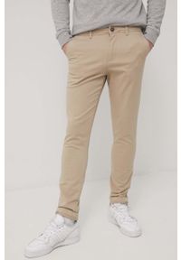 PRODUKT by Jack & Jones - Produkt by Jack & Jones spodnie męskie kolor beżowy proste. Okazja: na co dzień. Kolor: beżowy. Materiał: tkanina. Wzór: gładki. Styl: casual