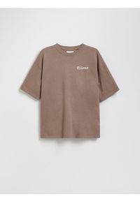 Reserved - Bawełniany t-shirt - beżowy. Kolor: beżowy. Materiał: bawełna