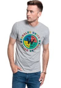 Wrangler - WRANGLER T SHIRT SS GLOBE TEE MID GREY MEL W7D9FKX37. Kolor: szary