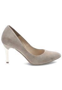 DAMISS - Beżowe Czółenka Damiss Eleganckie Buty Damskie Na Szpilce. Okazja: na spotkanie biznesowe. Kolor: beżowy. Materiał: zamsz. Obcas: na szpilce. Styl: elegancki. Wysokość obcasa: średni #4