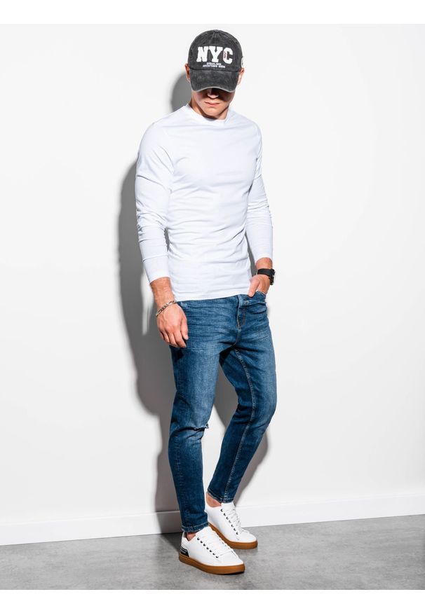 Ombre Clothing - Longsleeve męski bez nadruku L118 - biały - XXL. Typ kołnierza: kaptur. Kolor: biały. Materiał: bawełna. Długość rękawa: długi rękaw. Styl: klasyczny