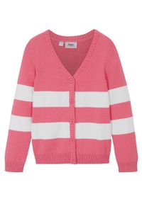 Sweter dziewczęcy rozpinany biały bonprix różowy flaming + biały. Kolor: różowy. Wzór: paski #1