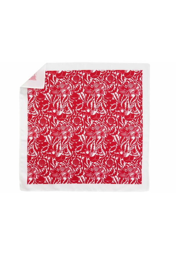 Adam Collection - Biało-czerwona poszetka w kwiaty E278. Kolor: biały, wielokolorowy, czerwony. Wzór: kwiaty