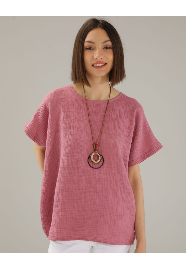 Unisono - MUŚLINOWA BLUZKA Z NASZYJNIKIEM 209-9627 CIPOLLA. Materiał: bawełna