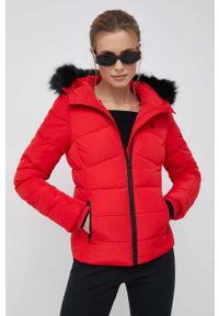 Calvin Klein Jeans kurtka damska kolor czerwony zimowa. Kolor: czerwony. Materiał: futro, materiał. Sezon: zima #1