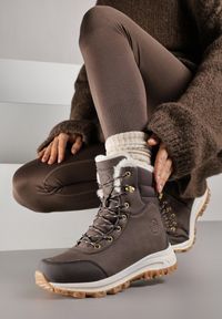 Born2be - Ciemnobrązowe Botki Śniegowce w Trekkingowym Stylu na Grubej Podeszwie Elorene. Kolor: brązowy. Materiał: wełna, dzianina. Sezon: zima. Styl: klasyczny, elegancki #7