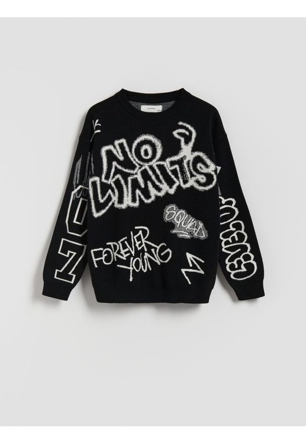 Reserved - Sweter z wiskozą - czarny. Kolor: czarny. Materiał: wiskoza