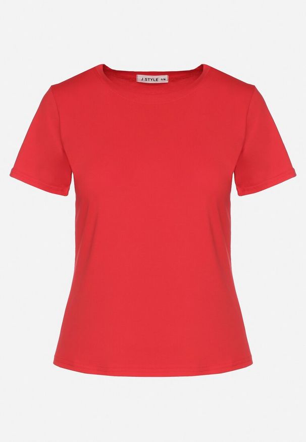 Born2be - Czerwony Klasyczny T-shirt z Bawełny Lorali. Okazja: na spacer. Kolor: czerwony. Materiał: bawełna. Wzór: gładki. Styl: klasyczny