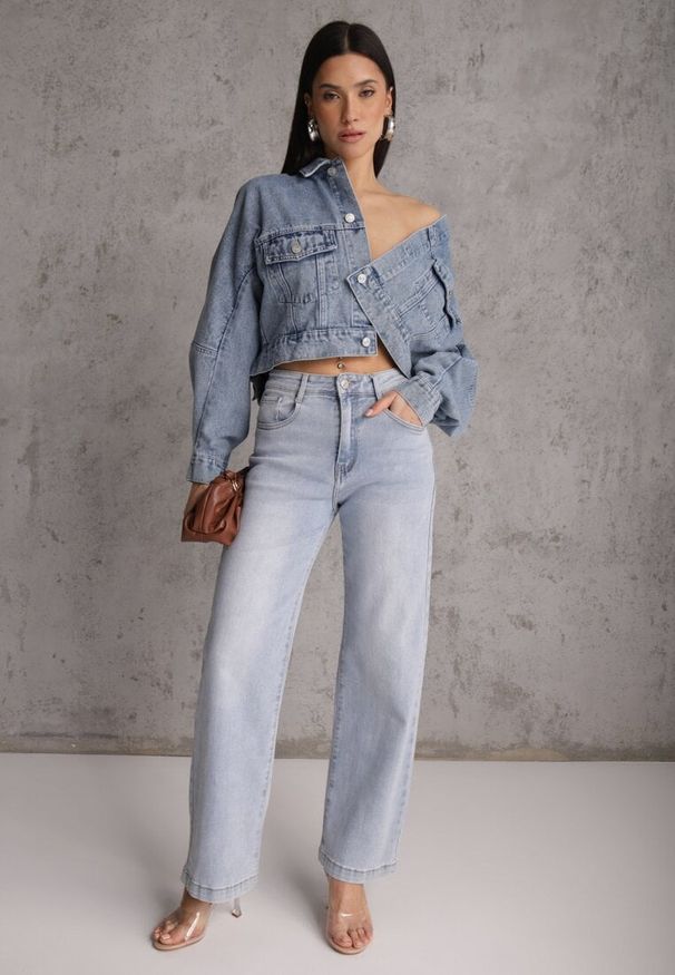 Renee - Jasnoniebieskie Jeansy Straight Leg High Waist z Bawełną Erivera. Stan: podwyższony. Kolor: niebieski. Wzór: gładki. Styl: klasyczny