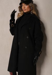 Renee - Czarny Dwurzędowy Płaszcz Trencz o Eleganckim Kroju z Paskiem Edioneta. Okazja: do pracy. Kolor: czarny. Materiał: jeans. Długość rękawa: długi rękaw. Długość: długie. Styl: elegancki #3