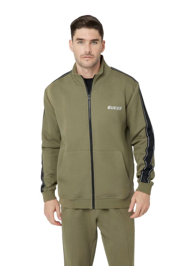 Guess - GUESS Zielona męska bluza Mickey, Rozmiar XXL. Kolor: zielony. Materiał: poliester, bawełna, materiał. Styl: sportowy