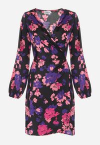 Born2be - Czarna Sukienka Kopertowa w Kwiaty Alisia. Typ kołnierza: dekolt w kształcie V. Kolor: czarny. Wzór: kwiaty. Typ sukienki: kopertowe #3