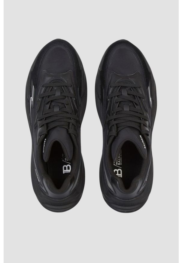 Balmain - BALMAIN Czarne sneakersy Run-row-leather & Nylon. Kolor: czarny. Materiał: nylon. Sport: bieganie