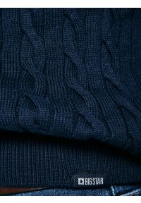 Big-Star - Sweter męski ze splotem warkoczowym granatowy Amaris 403. Kolor: niebieski. Materiał: bawełna, jeans, materiał, dzianina. Wzór: ze splotem. Styl: klasyczny, elegancki #6