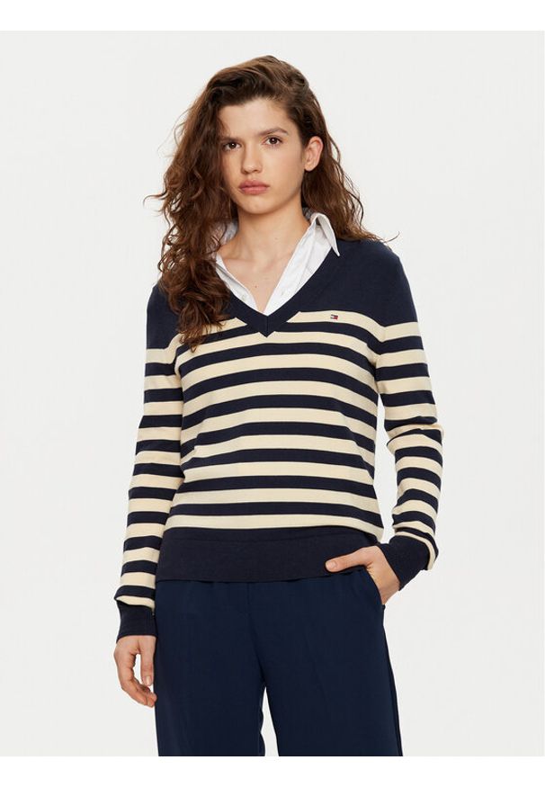 TOMMY HILFIGER - Tommy Hilfiger Sweter WW0WW40098 Beżowy Regular Fit. Kolor: beżowy. Materiał: bawełna