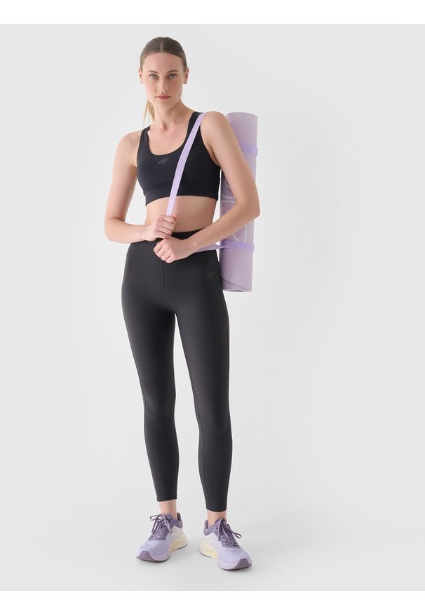 4f - 4F Legginsy treningowe z wysokim stanem damskie - szare M. Stan: podwyższony. Kolor: szary. Materiał: włókno, elastan, dzianina, materiał, syntetyk. Wzór: jednolity. Sport: fitness