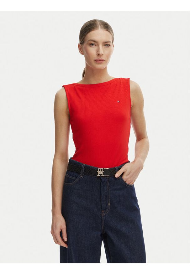 TOMMY HILFIGER - Tommy Hilfiger Top WW0WW47807 Pomarańczowy Slim Fit. Kolor: pomarańczowy. Materiał: wiskoza