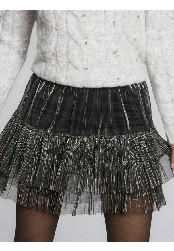 Sinsay - Spódnica mini z połyskiem - srebrny. Kolor: srebrny