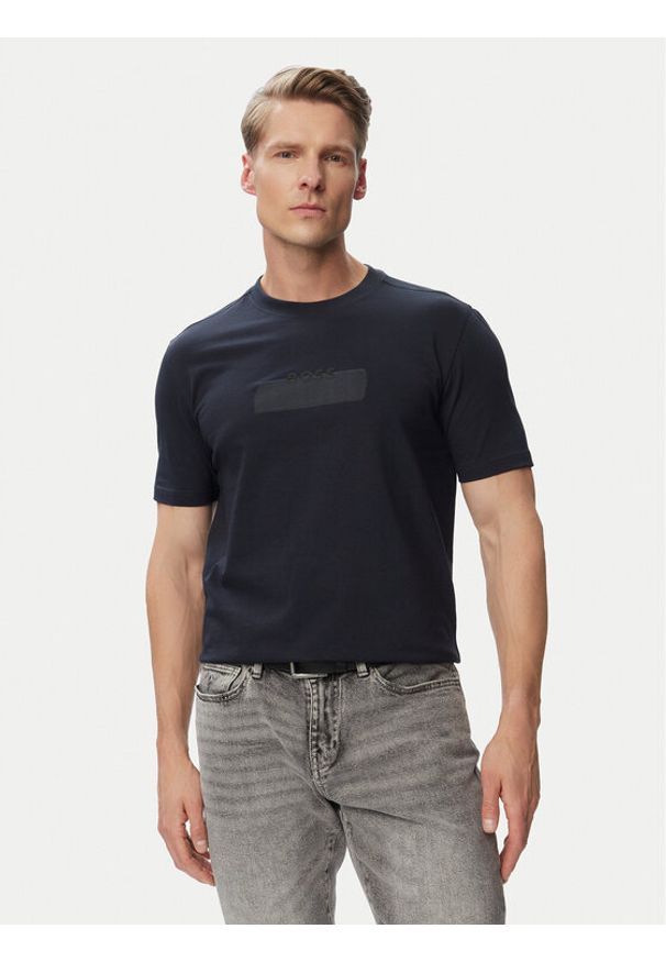 BOSS T-Shirt Logo Tape 50566606 Granatowy Regular Fit. Kolor: niebieski. Materiał: bawełna