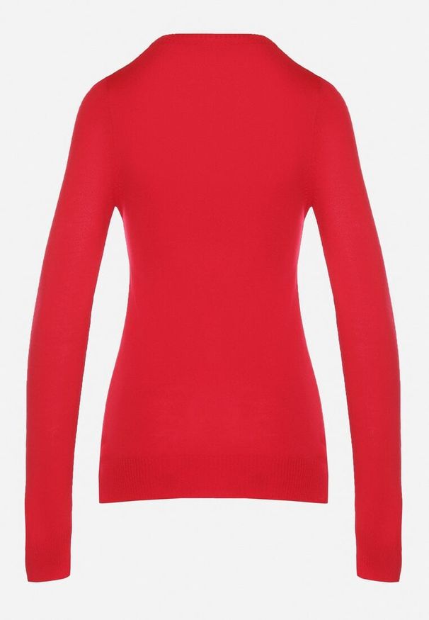 Born2be - Czerwony Klasyczny Sweter z Trójkątnym Dekoltem Anillia. Okazja: na co dzień. Kolor: czerwony. Materiał: jeans. Długość: długie. Styl: klasyczny