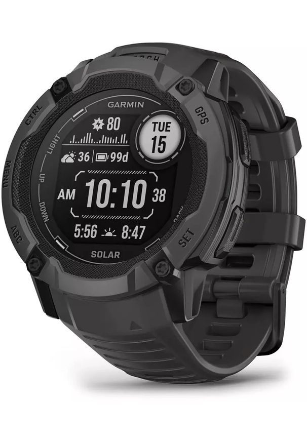 GARMIN - Zegarek sportowy Garmin Instinct 2X Solar Czarny (010-02805-00). Kolor: czarny. Styl: sportowy