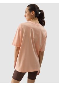 4f - 4F T-shirt oversize gładki damski - koralowy XL. Okazja: na co dzień. Kolor: różowy. Materiał: dzianina, jersey, bawełna. Wzór: gładki. Sezon: lato. Styl: sportowy, klasyczny, casual