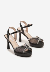 Born2be - Czarne Koronkowe Sandały na Szpilce z Cyrkoniami Fodela. Kolor: czarny. Materiał: koronka. Sezon: lato. Obcas: na szpilce. Styl: klasyczny, elegancki #5