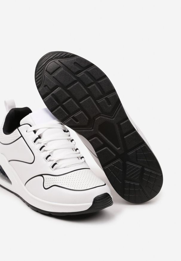 Renee - Biało-Czarne Sneakersy przed Kostkę z Podeszwą Typu Air z Imitacji Skóry Ialoella. Wysokość cholewki: przed kostkę. Nosek buta: okrągły. Zapięcie: sznurówki. Kolor: biały. Materiał: skóra. Obcas: na obcasie. Wysokość obcasa: niski