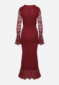 Born2be - Bordowa Koronkowa Sukienka o Dopasowanym Kroju z Szerokim Dołem Annadira. Kolor: czerwony. Materiał: koronka. Typ sukienki: proste #7