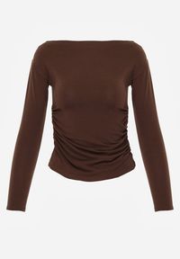 Renee - Brązowa Marszczona Bluzka z Wiskozą i Bawełną Trihal. Okazja: na co dzień. Kolor: brązowy. Materiał: wiskoza, bawełna. Styl: casual #8