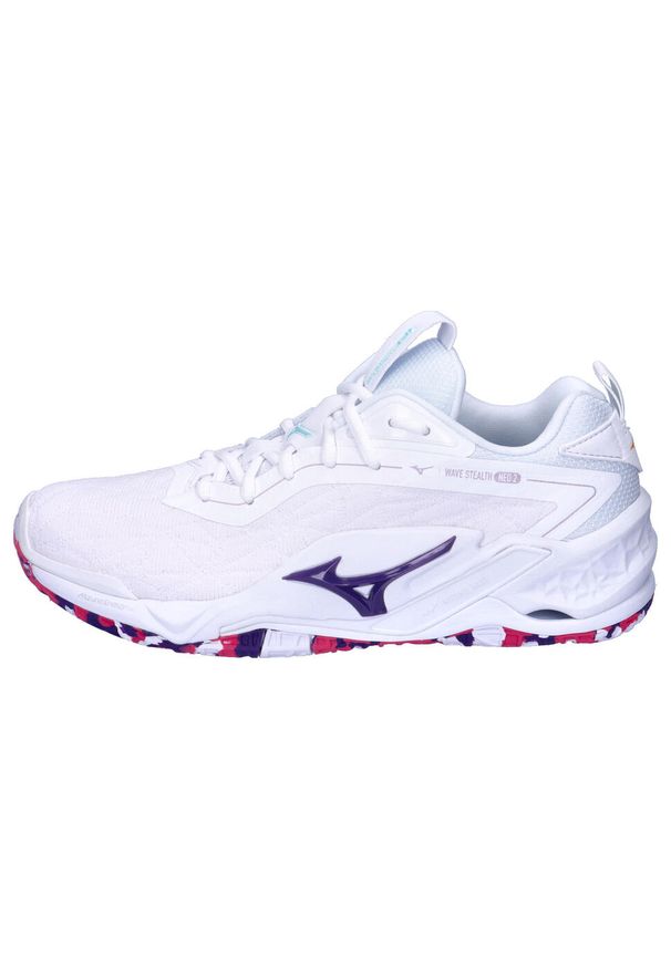 Damskie buty halowe Mizuno Wave Stealth Neo. Kolor: wielokolorowy, niebieski, biały. Model: Mizuno Wave. Sport: piłka ręczna