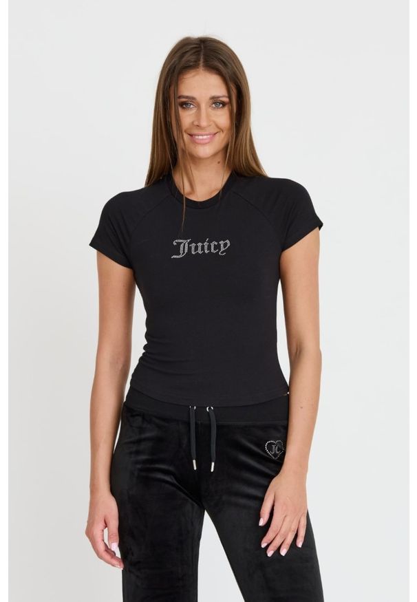 Juicy Couture - JUICY COUTURE Czarny t-shirt Retroshrunken Tee. Kolor: czarny