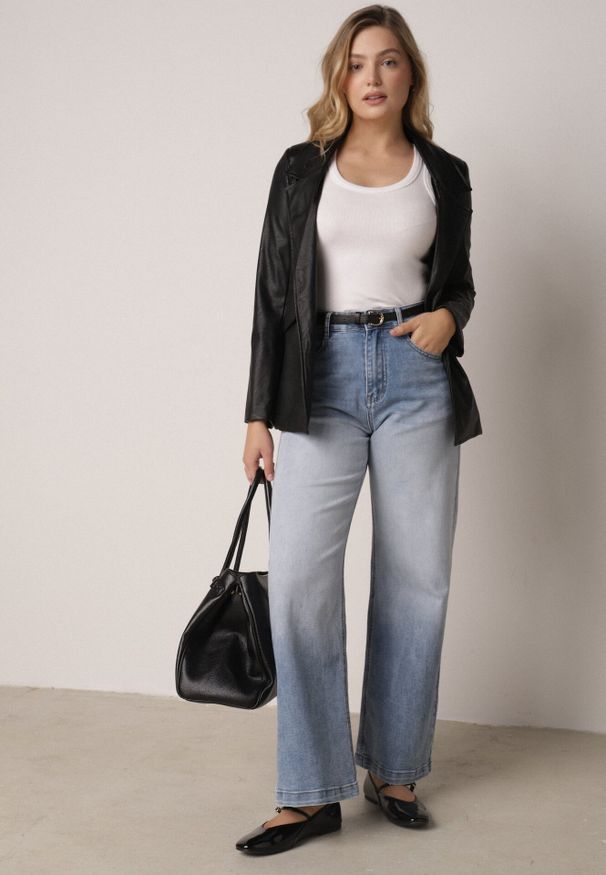 Born2be - Niebieskie Szerokie Jeansy z Bawełną i Wysokim Stanem z Efektem Gradientu Canine. Okazja: na co dzień. Stan: podwyższony. Kolor: niebieski. Wzór: gradientowy. Styl: casual, elegancki