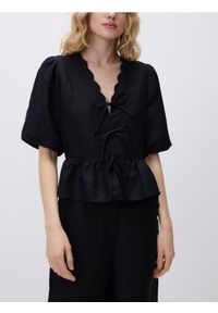 Reserved - Bluzka z lnem - czarny. Kolor: czarny. Materiał: len