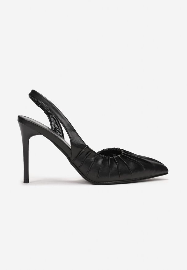 Born2be - Czarne Wsuwane Sandały na Szpilce z Ozdobną Cholewką Raelie. Okazja: na co dzień. Zapięcie: bez zapięcia. Kolor: czarny. Obcas: na szpilce. Styl: elegancki, casual