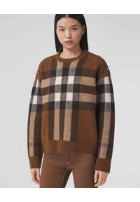 Burberry - BURBERRY - Sweter z wełny i kaszmiru. Kolor: brązowy. Materiał: wełna, kaszmir. Wzór: kratka. Styl: klasyczny