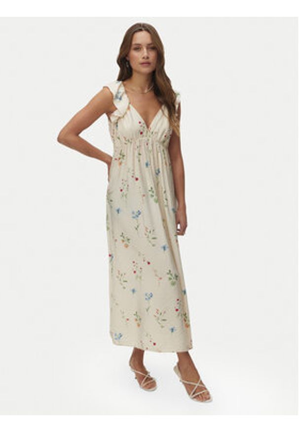 Vero Moda Sukienka letnia Josie 10324125 Beżowy Regular Fit. Kolor: beżowy. Materiał: wiskoza. Sezon: lato