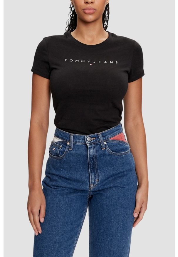 Tommy Jeans - TOMMY JEANS Czarny damski t-shirt, Rozmiar M. Kolor: czarny