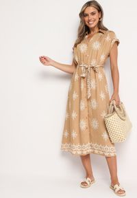 Born2be - Brązowa Sukienka z Wiskozą o Koszulowym Kroju Zapinana na Guziki Mivitia. Okazja: na spotkanie biznesowe, na spacer. Typ kołnierza: dekolt w kształcie V. Kolor: brązowy. Materiał: wiskoza. Typ sukienki: koszulowe. Styl: biznesowy, elegancki #4