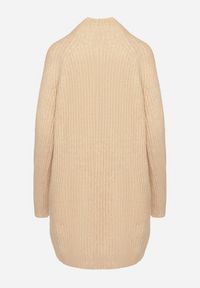 Born2be - Beżowa Sweterkowa Sukienka z Półgolfem i Wełną o Pudełkowym Kroju Norienne. Okazja: na co dzień. Kolor: beżowy. Materiał: wełna. Długość rękawa: długi rękaw. Styl: casual, elegancki #2