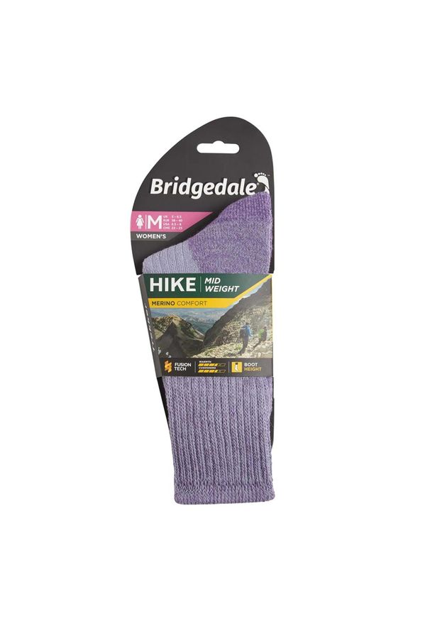 BRIDGEDALE - Skarpety do trekkingu damskie Bridgedale HIKE MW COM BO ORI LD. Kolor: fioletowy. Materiał: wełna, lycra, elastan, poliester, nylon. Sport: turystyka piesza