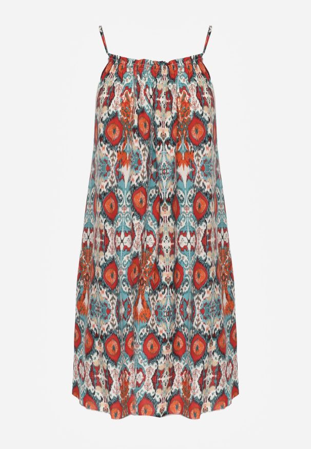 Renee - Pomarańczowo-Niebieska Rozkloszowana Sukienka z Bawełny na Ramiączkach Tessadra. Okazja: na co dzień. Kolor: pomarańczowy. Materiał: bawełna. Długość rękawa: na ramiączkach. Styl: casual