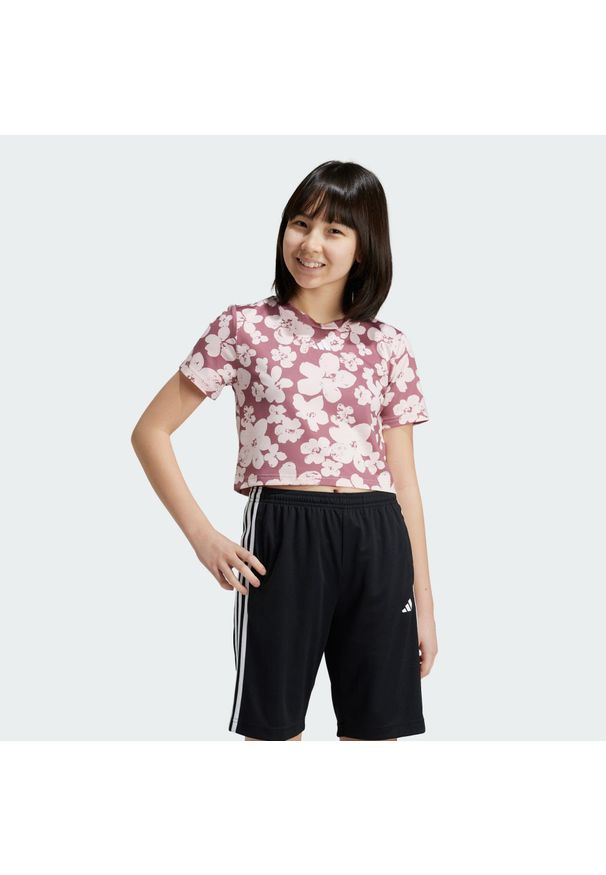 Adidas - Koszulka Train Essentials Seasonal Printed Cropped Training Kids. Kolor: różowy. Materiał: materiał. Wzór: kolorowy