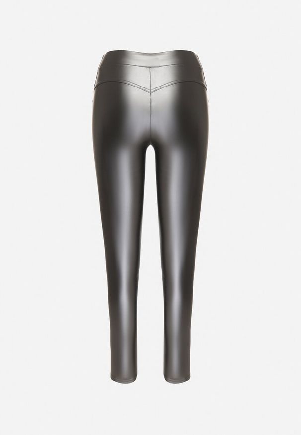 Born2be - Szare Legginsy z Ekoskóry Ocieplane z Efektem Push-Up Labrisa. Okazja: na co dzień. Stan: podwyższony. Kolor: szary. Materiał: materiał. Styl: elegancki, casual
