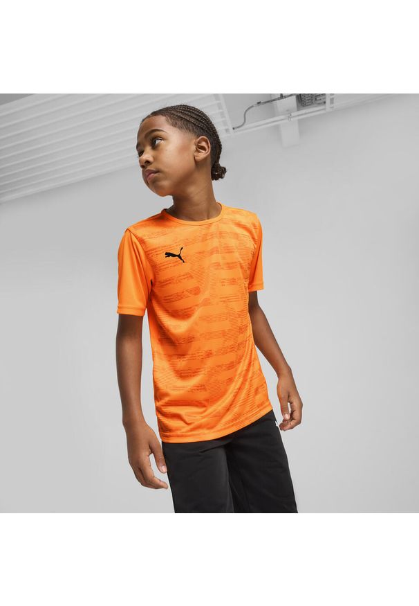 Puma - Młodzieżowa koszulka z grafiką individualFINAL PUMA Heat Fire Black Orange. Kolor: czarny, pomarańczowy, wielokolorowy, żółty. Sport: piłka nożna